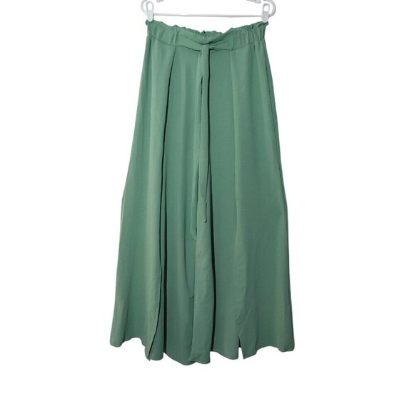 Alishebuy Women's Green Elastic Waist Wide Leg Pants with Self-tie Belt XL. NWT - Picture 1 of 7